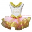 White Tank Top Sparkle Gold Lacing & Rhinestone I M So Sparkly Print & Light Pink Sparkle Gold Trimmed Pettiskirt MG1833